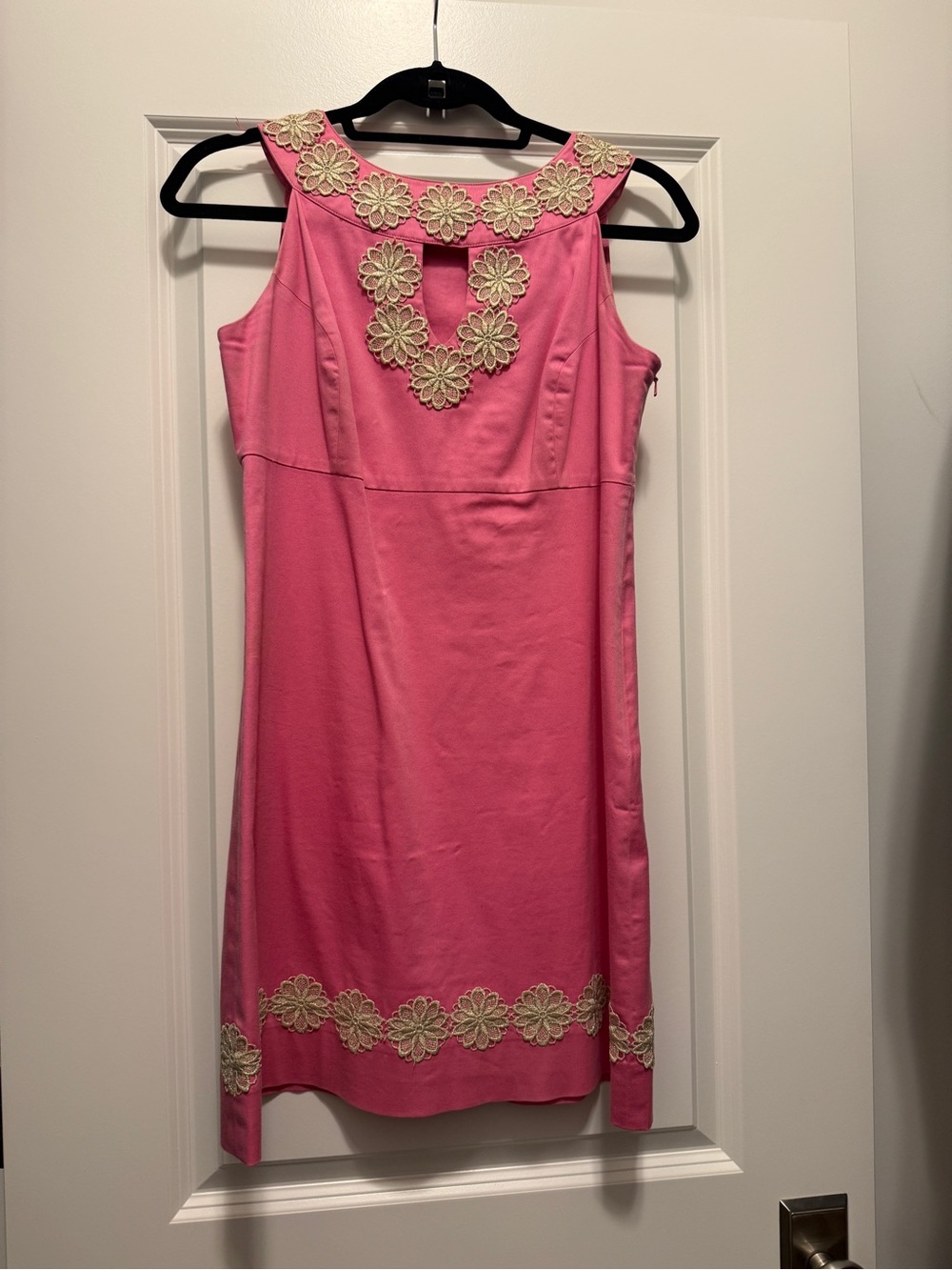 Lilly Pulitzer Pink Sleeveless Dress with Cream Floral Trim